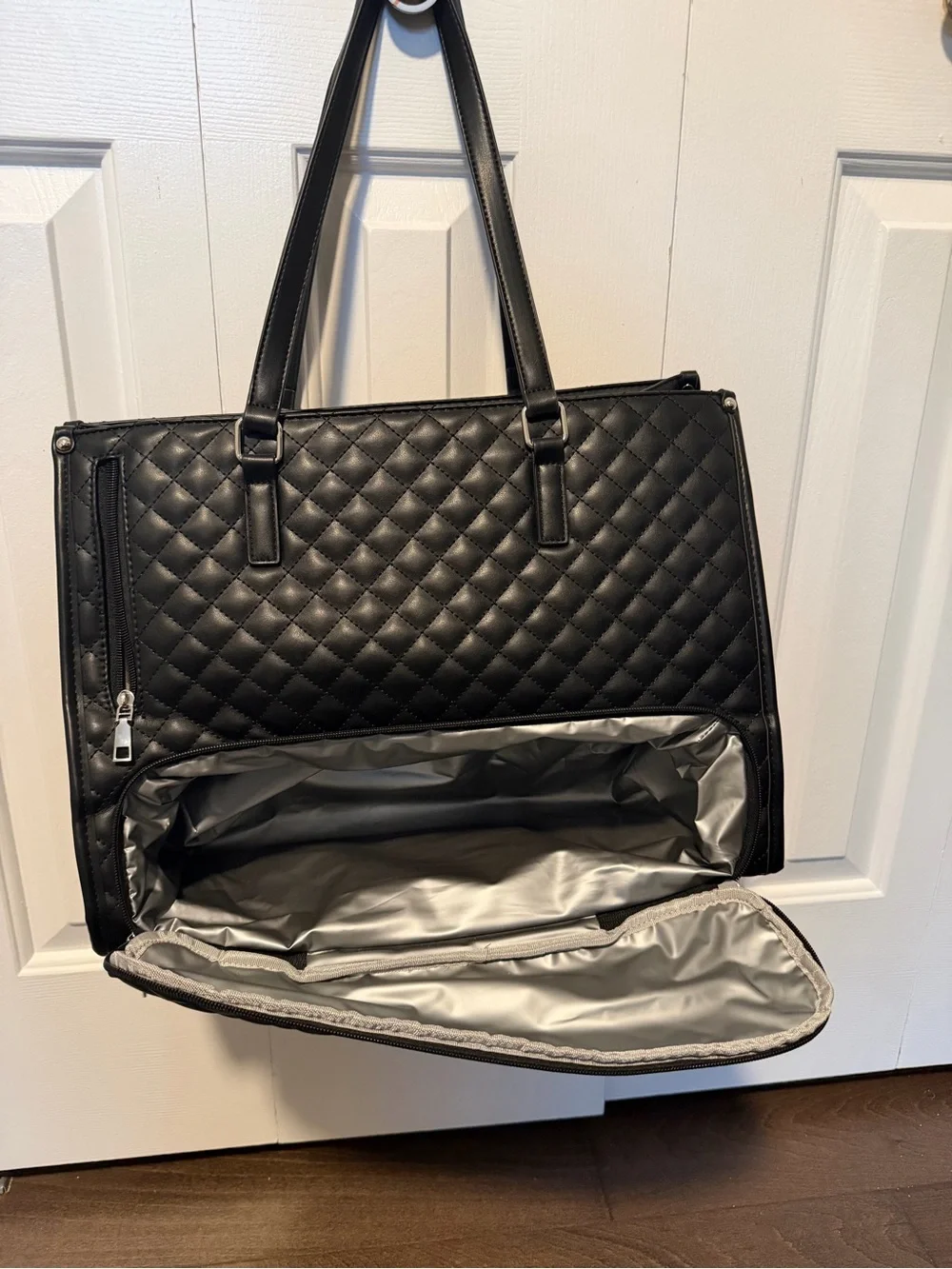 Quilted Black Tote Bag - Classic Carryall - Built in lunch pouch
